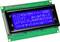 An LCD screen with blue backlighting displays alphanumeric characters. Device type: Electronic display.