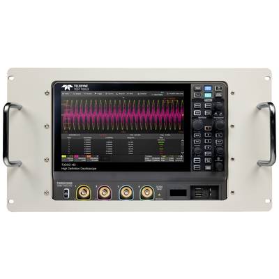 An oscilloscope display shows a wave-shaped graphical representation with pink lines and several buttons on the side.