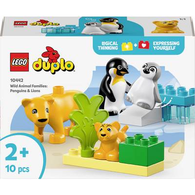 LEGO Duplo Playset 'Wild Animal Families'. Includes penguin and lion figures, ice floes and trees. Encourages logic and expression. Suitable from 2 years old.