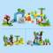 Toy set featuring various animals such as elephants, pandas, and deer in a colourful, block-built jungle environment.