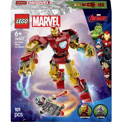 LEGO Marvel Set 'Iron Man Mech vs. Ultron' for Children Aged 6 and Above. Includes Iron Man and Ultron Figures with 101 Pieces.