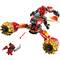 A robot made of building blocks in red and yellow with large radar arms, a small red dragon, and a sword.