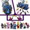 Toy construction kit featuring a blue bus and colourful figures with interchangeable heads and costumes.