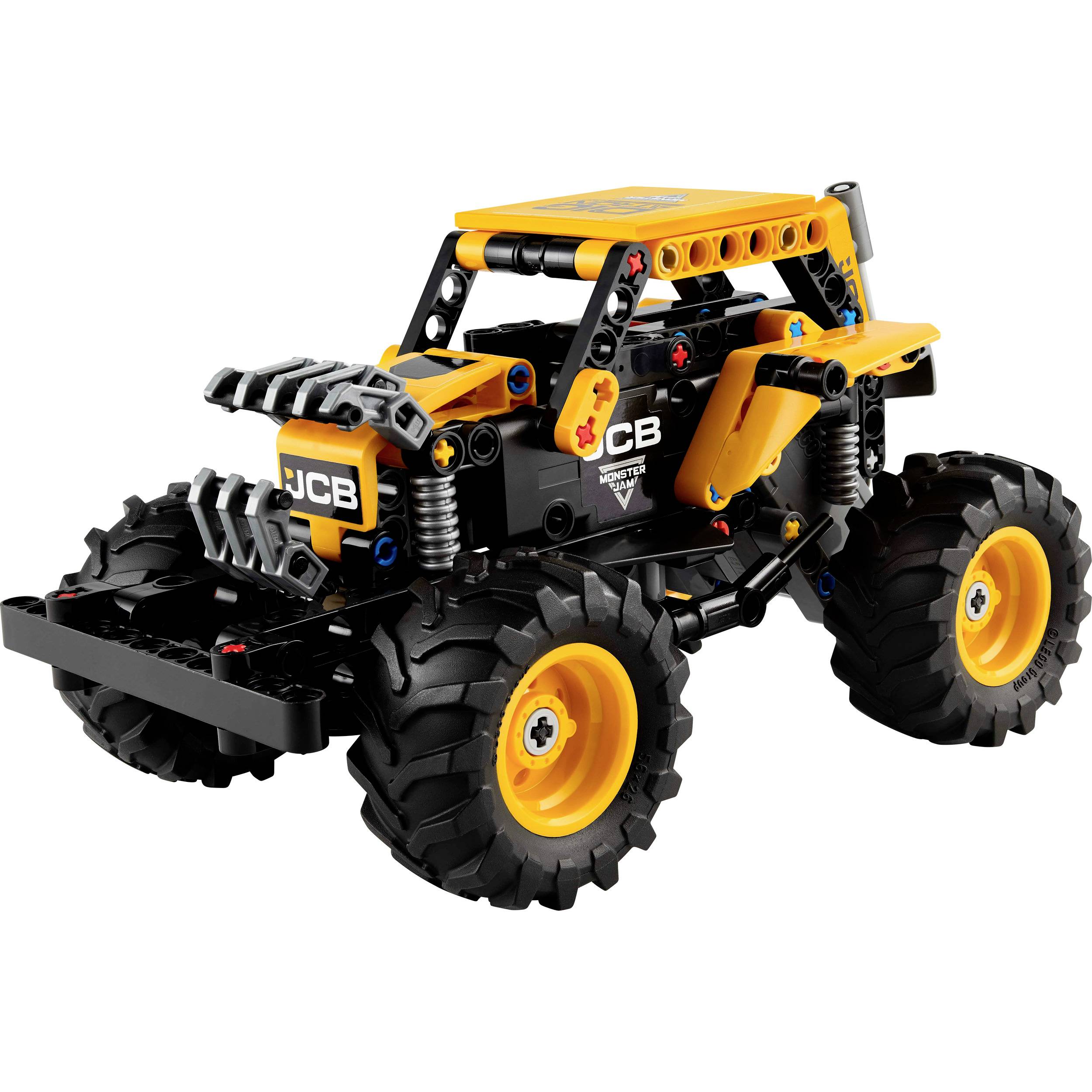 Toy model of a yellow construction vehicle with large tyres and black accents on a white background.