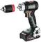 Cordless drill with removable chuck. Black and green design with red detail. Marking: 'metabo'.