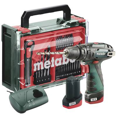 Cordless Drill Driver Set with Charger, Spare Battery and Accessories in a Case, 'Metabo' Brand, for Versatile Drilling and Screwdriving Tasks.