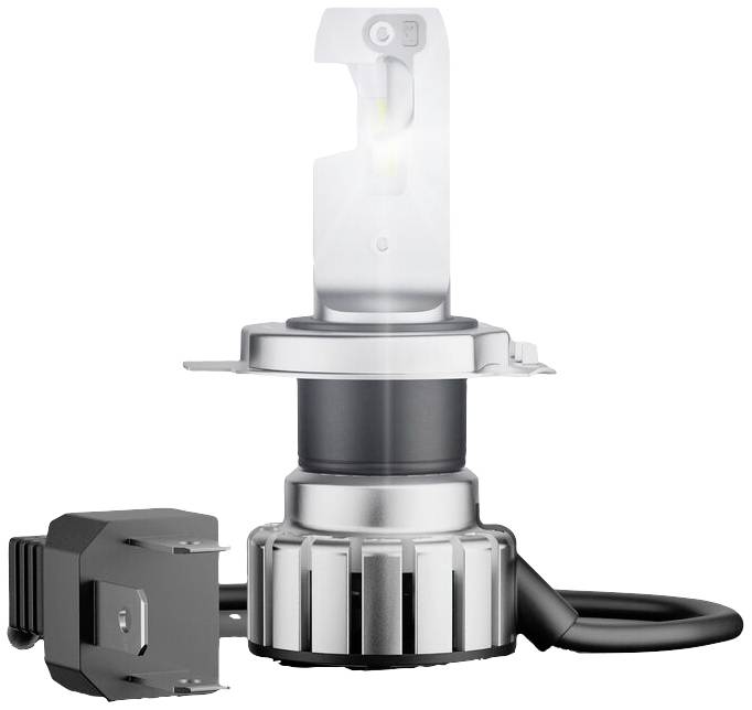 An LED car lamp with a heatsink and connection cable, displayed against a white background.