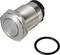 Metallic push button with black O-ring, suitable for industrial applications and control panels.