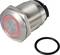 Round metal button with red LED ring and black sealing ring. Suitable for installation in electronic devices.