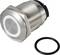 A chrome-plated push button with LED ring and black rubber sealing ring, suitable for machinery and industrial applications.