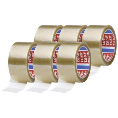 Six transparent sticky tape rolls with a red 'tesa' logo on a white surface.