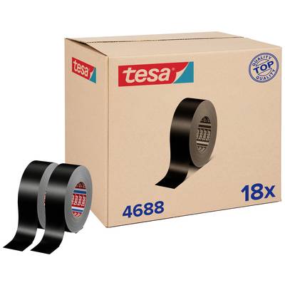 Box of 18 Tesa adhesive tape rolls, Models 4688, in Black and Grey. Quality logo on the packaging.