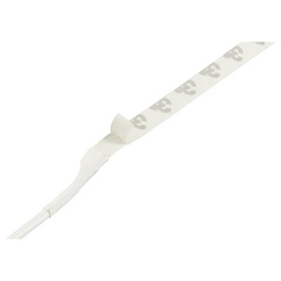 A white adhesive film with a removed protective strip and a rectangular pattern that is regularly repeated along its entire length.