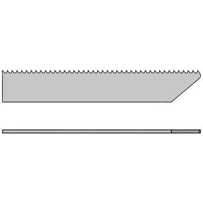 A grey jigsaw blade with wavy teeth, side and front views.