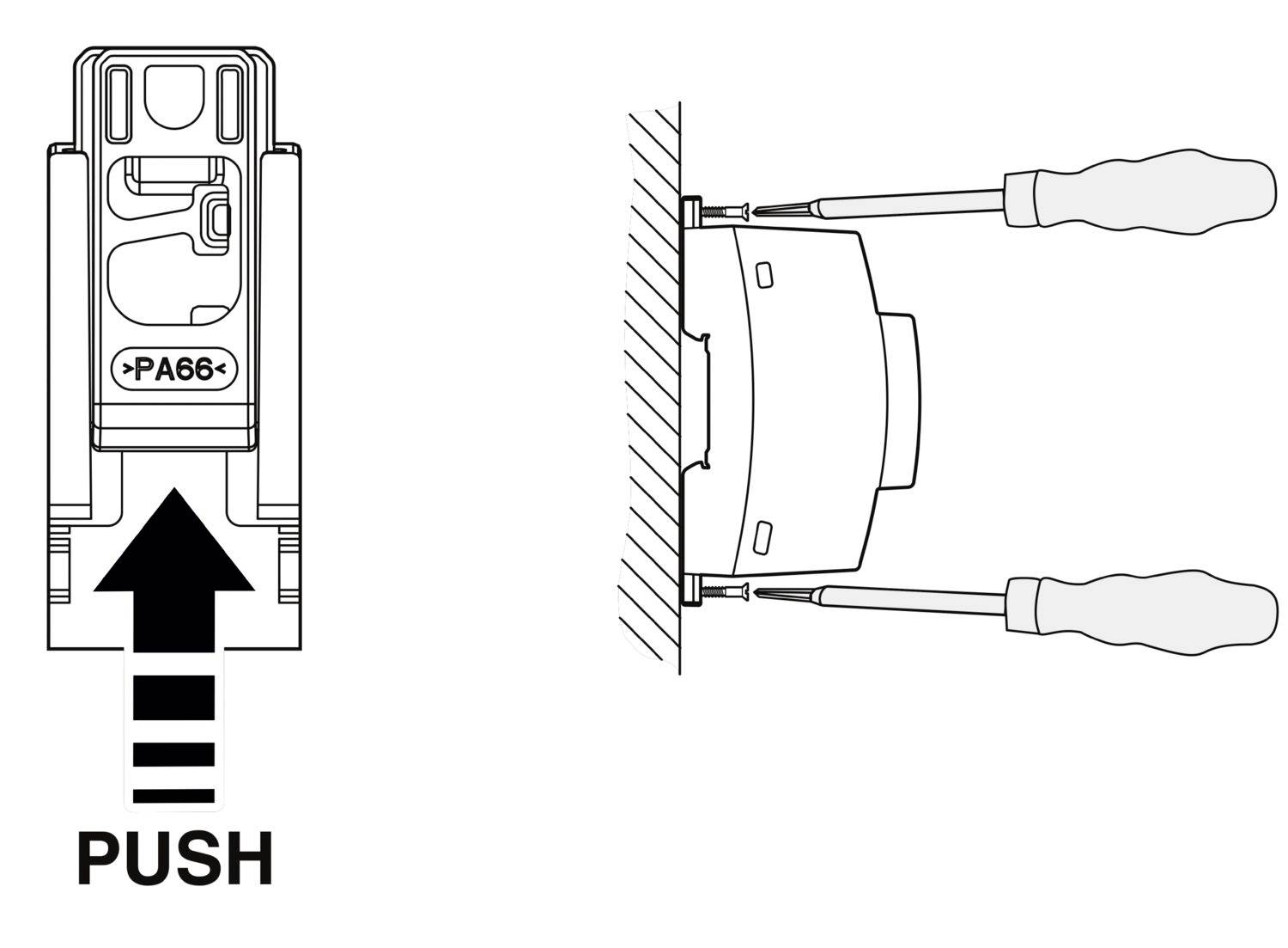 'Instructions for Removing a Clip: Press the marked area labelled 'PA66' and slide the clip out of the holder.'