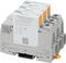 A surge protection device by Phoenix Contact with multiple connection terminals, suitable for PV systems, mounted on a DIN rail.