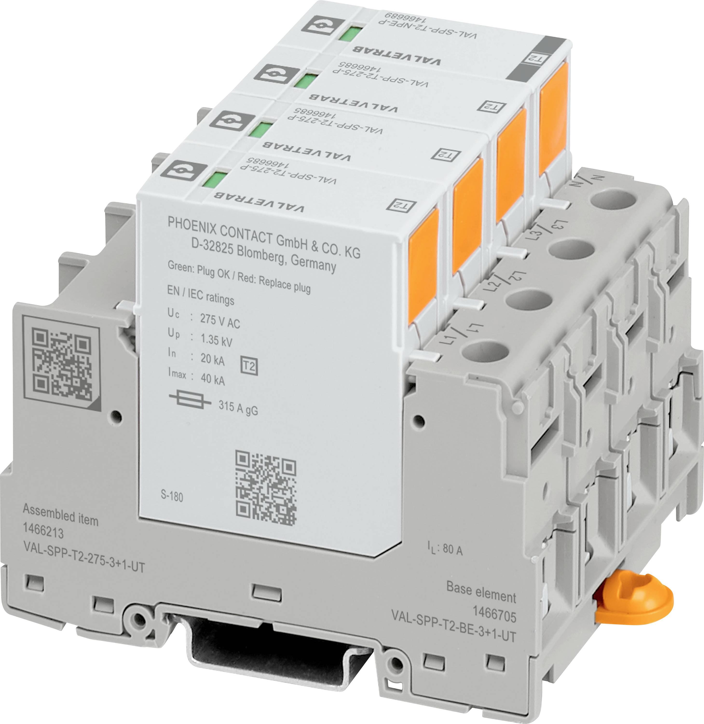 Phoenix Contact 1466213 VAL-SPP-T2-275-3+1-UT Surge arrester Surge protection for: Switchboards 40 kA 1 pc(s)