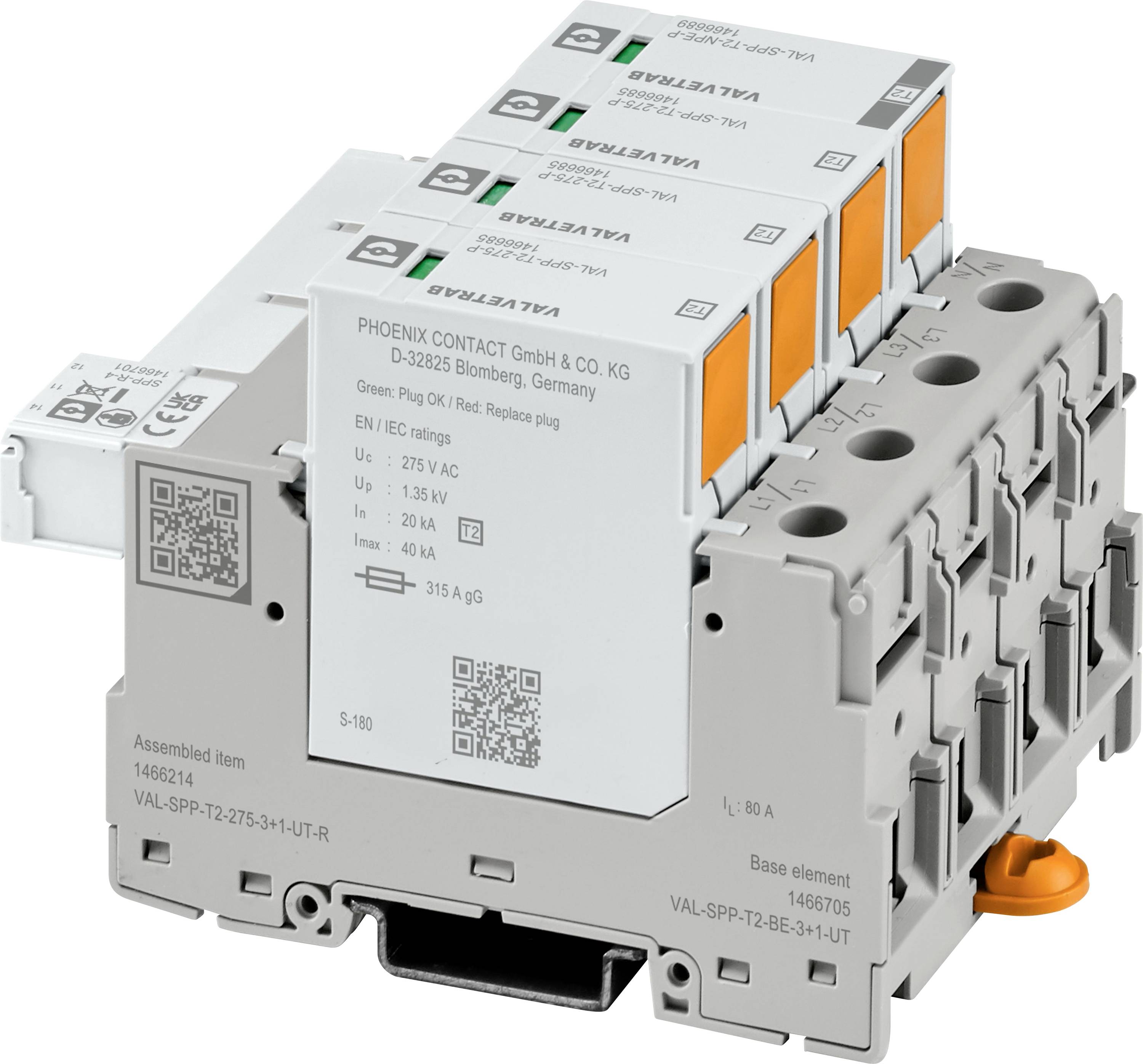 Phoenix Contact 1466214 VAL-SPP-T2-275-3+1-UT-R Surge arrester Surge protection for: Switchboards 20 kA 1 pc(s)