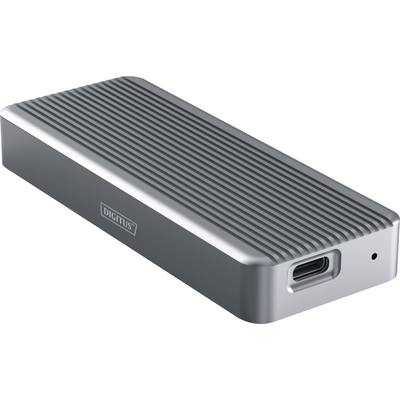 A sleek, silver external hard drive enclosure with a USB-C connection, suitable for 2.5-inch SSDs.