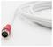 A white coaxial cable with a red connector on a white background, used for TV or satellite connections.