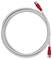 A white coaxial cable with red end connectors, coiled in a loop.