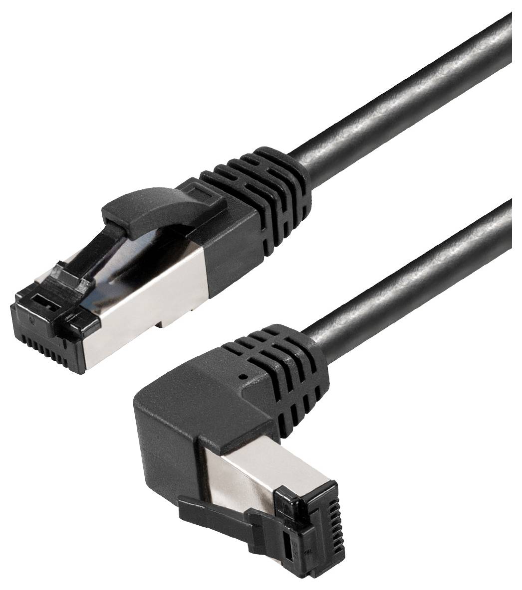 Maxtrack TI49-1L RJ45 Network cable, patch cable CAT 8.1 S/FTP 1 m Black 90 degrees up, Ammonia resistant, Single shield 1 pc(s)