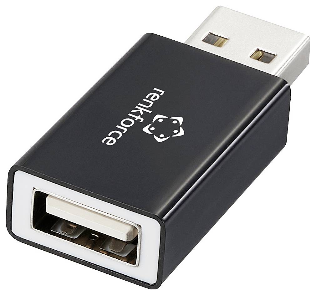 Black USB adapter with female port, brand 'renkforce', on white background.