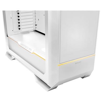 A white PC case with a spacious interior, LED lighting, and 'Dark Base Pro' labelling. Suitable for custom PC configurations.