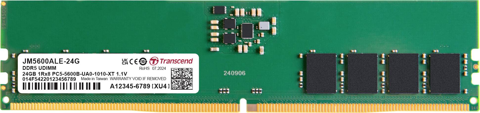Transcend JM5600ALE-24G PC RAM card Retail DDR5 24 GB 1 x 24 GB 5600 MHz 288-pin DIMM JM5600ALE-24G