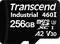 Black microSD card by 'Transcend Industrial 460I' with a capacity of 256GB and markings 'microSDXC UHS-I U3 A2 V30'.