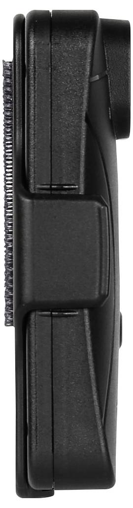 A black electric hair clipper shown from the side, with visible blades on the left side.