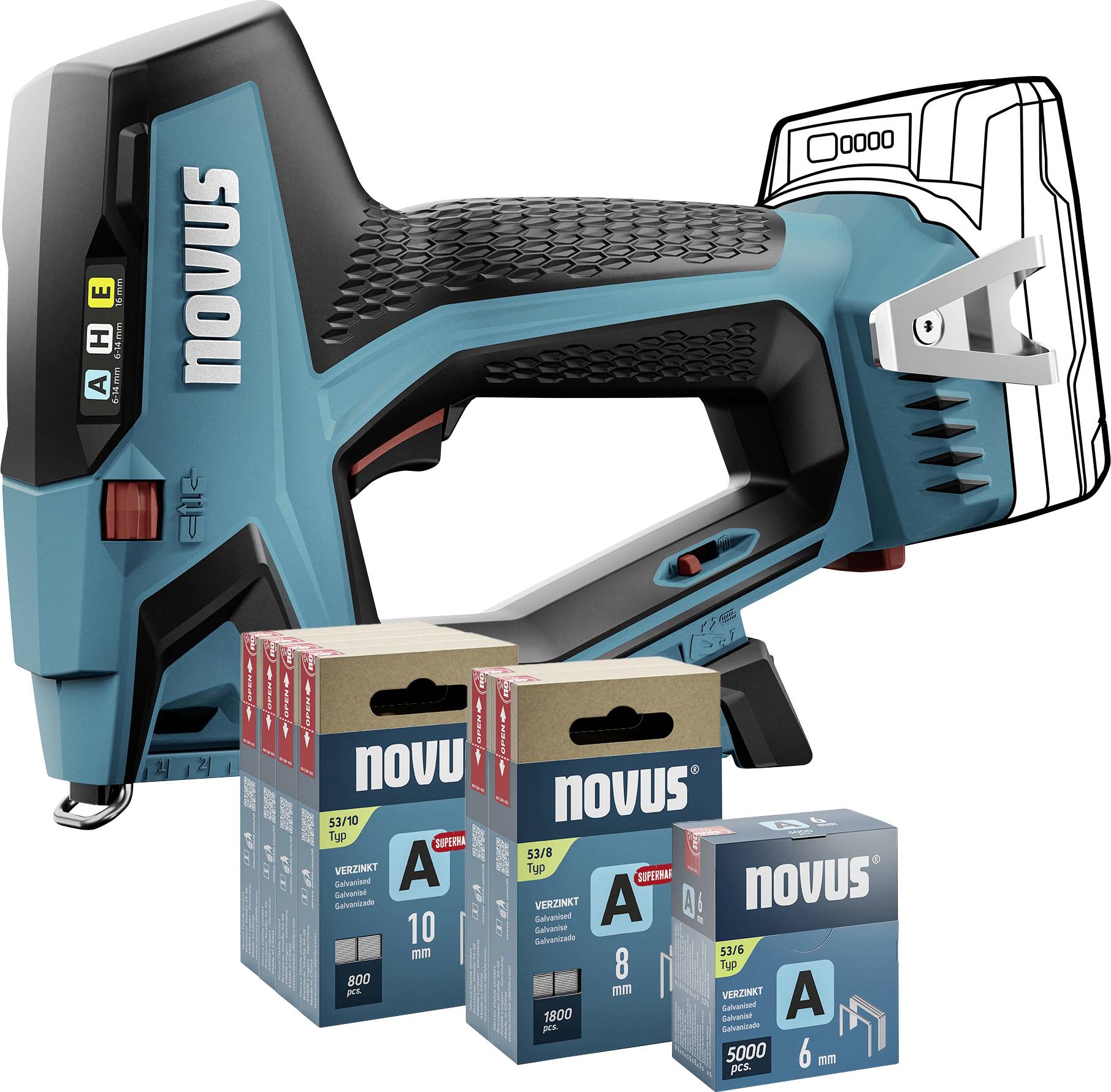 Novus Tools J-550 031-0373 Battery-powered stapler Staple type Type 37 , Type 53 Staple length 6 - 14 mm w/o battery, w/o charger