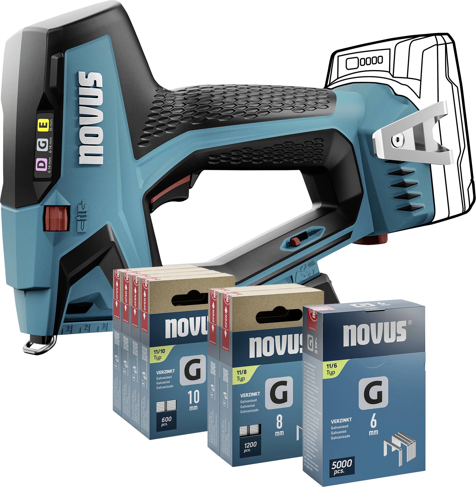 Novus Tools J-551 031-0374 Battery-powered stapler Staple type Typee 11 , Type 53F Staple length 6 - 14 mm w/o battery, w/o charger