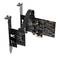 Two sound cards with PCIe connections and a connecting cable between them, standing upright, show the electronics and expansion slots.