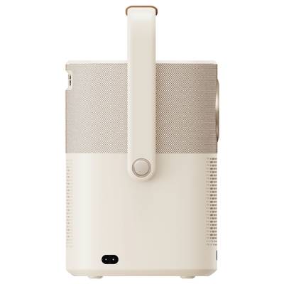 Portable Bluetooth speaker in beige with integrated handle.