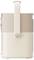 A portable, cream-coloured speaker with a carry handle, side view.