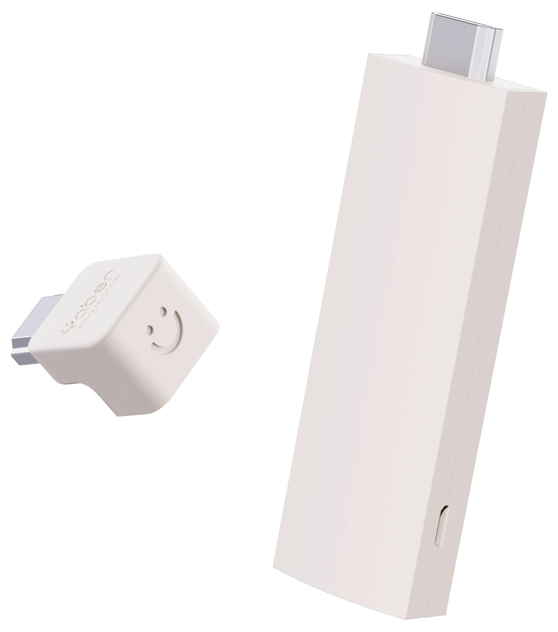 'Two white USB-C plugs, one small with a smiley, the other elongated and narrow. Both are used for data transfer or charging.'