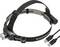 Black headlamp with adjustable strap and two USB charging cables, shown on a white background.