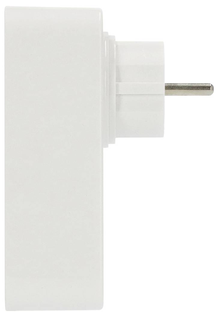 White plug adapter with a single metal prong extending to the right, shown on a plain background.<br>