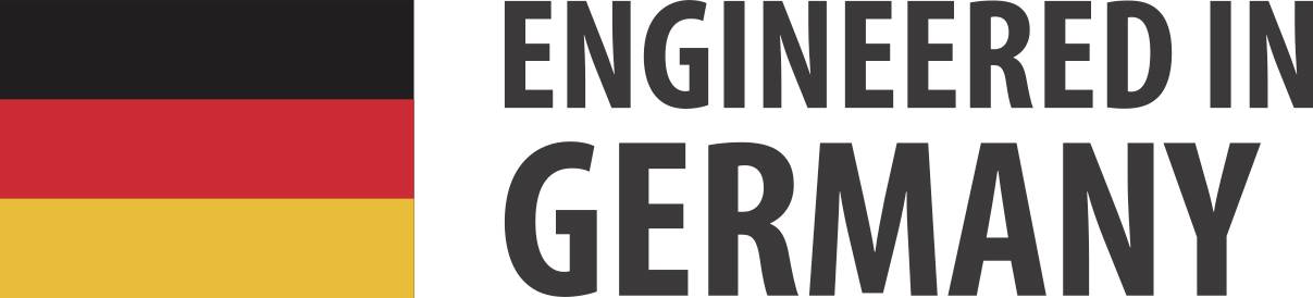 German flag colors beside the text 'ENGINEERED IN GERMANY' in bold black letters.