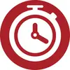 Red stopwatch icon in a circular outline, symbolizing time or a timer.