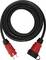Black coiled power cable with red European-style plugs on both ends, shown on a white background.