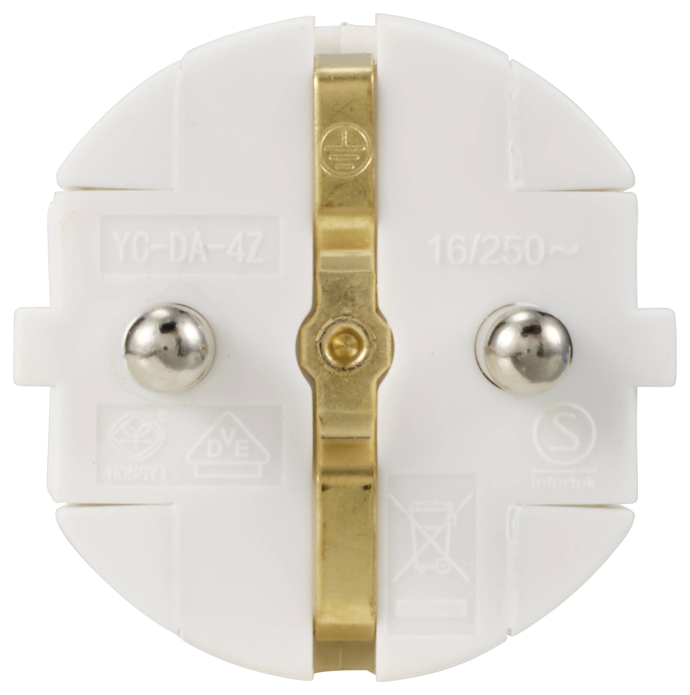 Round, white mounting bracket for tube lamps viewed from above, with gold-coloured, metallic central section and surface embossings.