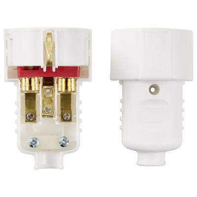 'European Plug: Open plug showing contacts and screws, with the closed plug beside it. Used for electronics.'