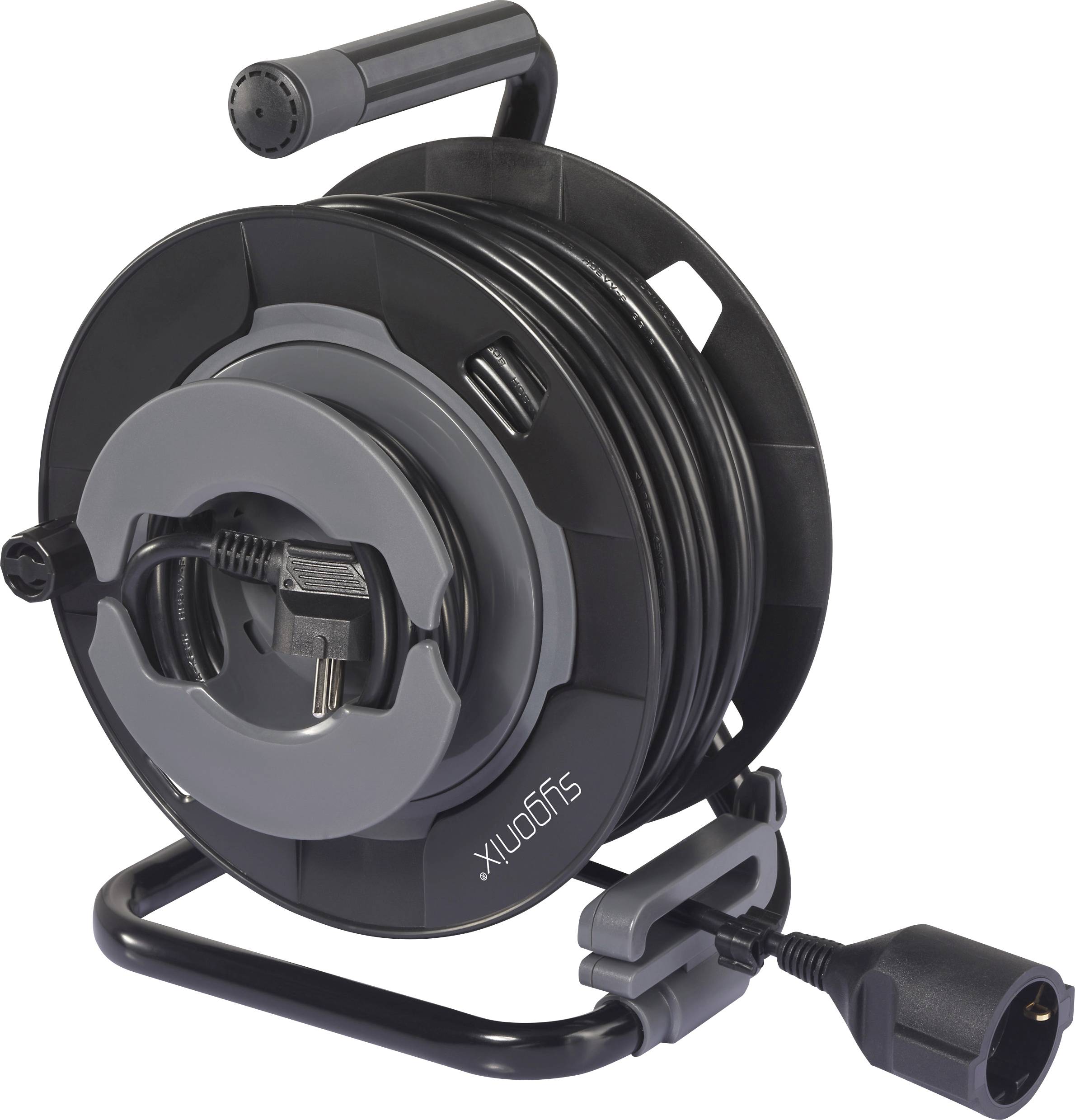 Sygonix SY-6618486 Cable reel 30 m Black PG plug