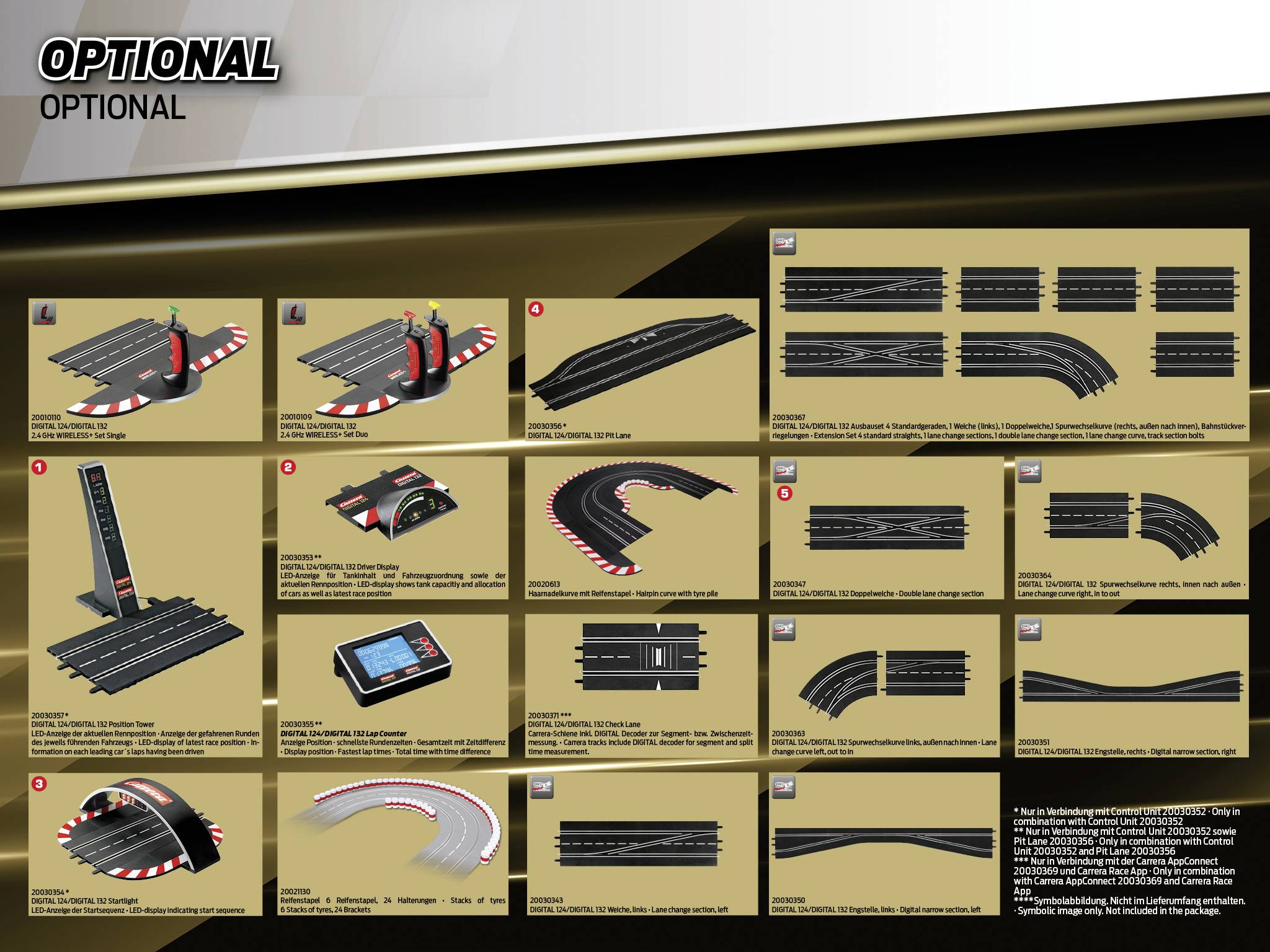 The diagram shows expansion options for a racetrack with various track sections, curves, and accessories, each with a label.