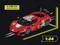 A red racing car at a scale of 1:24 with printed sponsor logos and a spoiler. Dimensions: 19.2 x 8.7 x 6.6 cm.