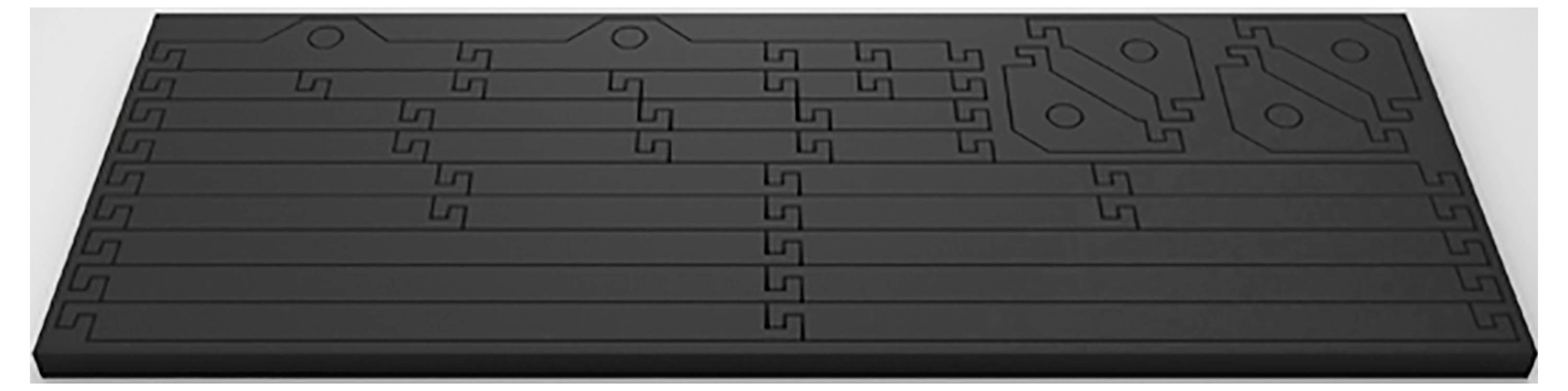 Black, rectangular pad with a geometric pattern and slits, possibly used as a mouse or keyboard mat.