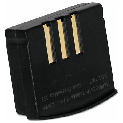 Black battery pack with three golden contacts on the top surface, suitable for electronic devices. Inscription: '201747'.