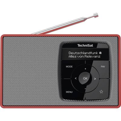 A portable radio by TechniSat displays 'Deutschlandfunk - All of Relevance' on its screen. Used for music playback.